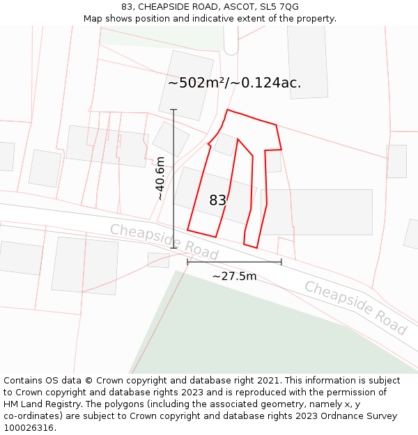 83, CHEAPSIDE ROAD, ASCOT, SL5 7QG: Plot and title map