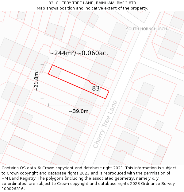 83, CHERRY TREE LANE, RAINHAM, RM13 8TR: Plot and title map