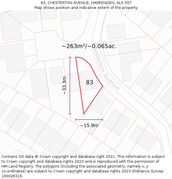 83, CHESTERTON AVENUE, HARPENDEN, AL5 5ST: Plot and title map