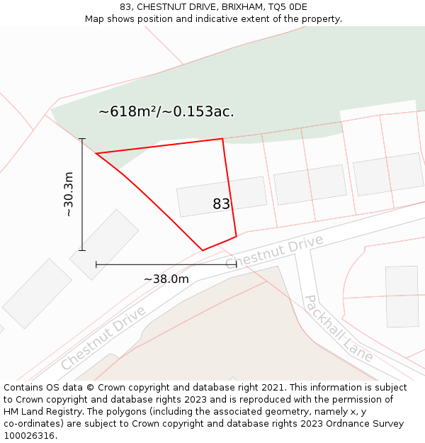 83, CHESTNUT DRIVE, BRIXHAM, TQ5 0DE: Plot and title map