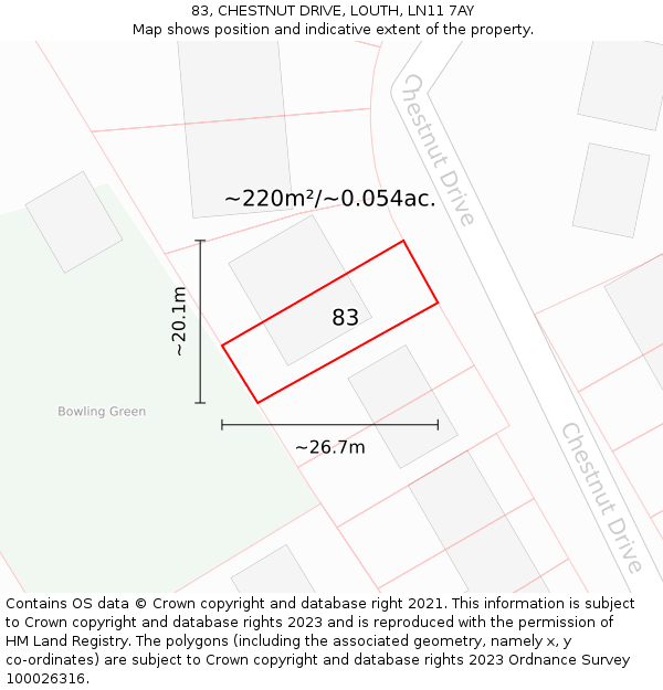 83, CHESTNUT DRIVE, LOUTH, LN11 7AY: Plot and title map