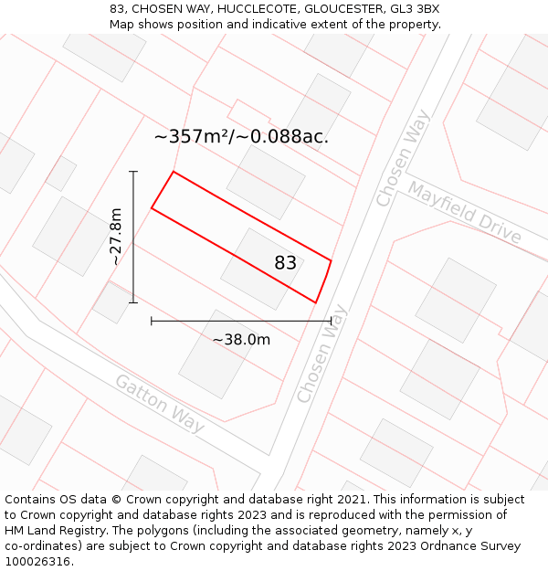 83, CHOSEN WAY, HUCCLECOTE, GLOUCESTER, GL3 3BX: Plot and title map