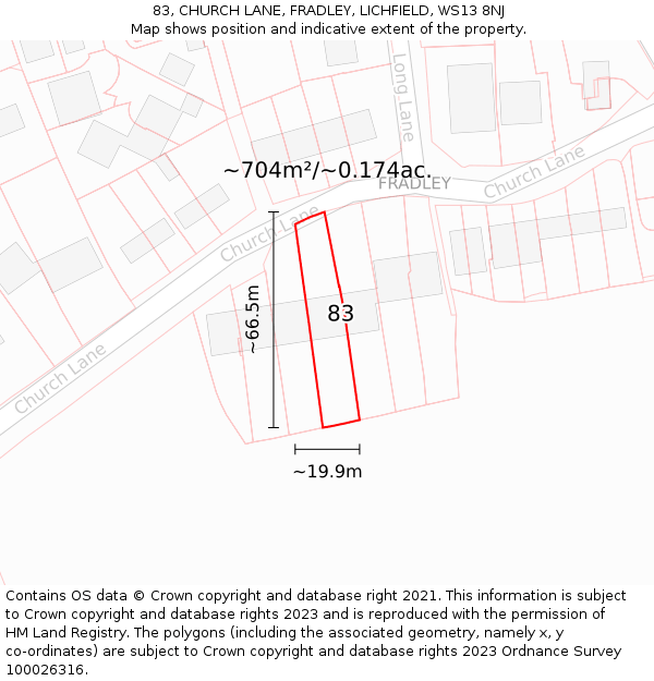 83, CHURCH LANE, FRADLEY, LICHFIELD, WS13 8NJ: Plot and title map