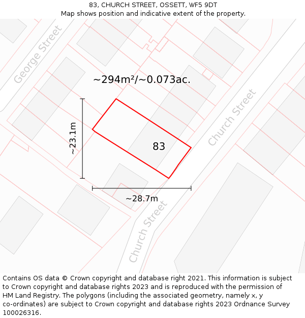 83, CHURCH STREET, OSSETT, WF5 9DT: Plot and title map