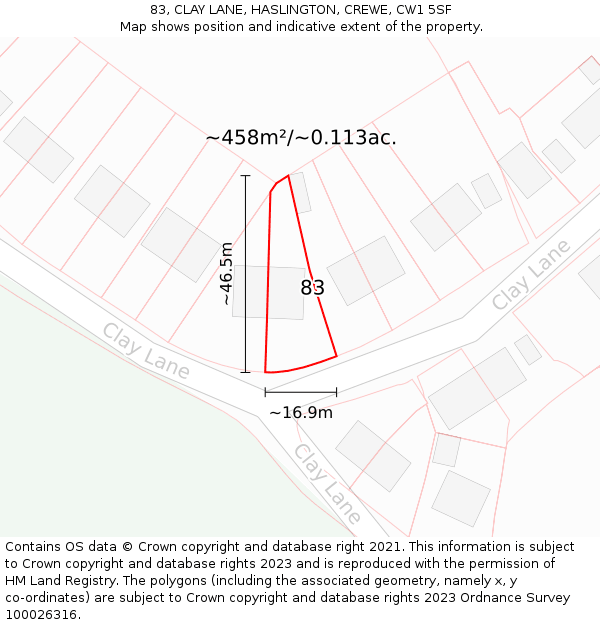 83, CLAY LANE, HASLINGTON, CREWE, CW1 5SF: Plot and title map