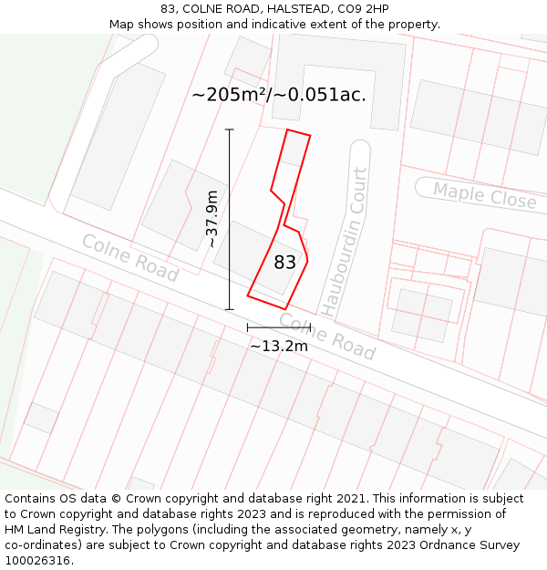 83, COLNE ROAD, HALSTEAD, CO9 2HP: Plot and title map