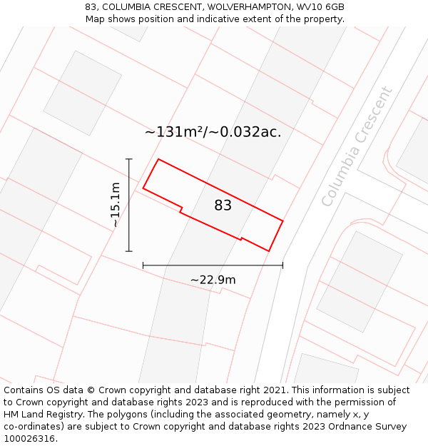 83, COLUMBIA CRESCENT, WOLVERHAMPTON, WV10 6GB: Plot and title map