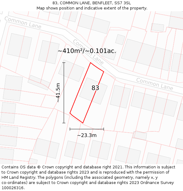 83, COMMON LANE, BENFLEET, SS7 3SL: Plot and title map
