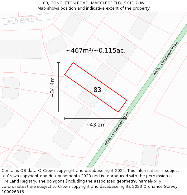 83, CONGLETON ROAD, MACCLESFIELD, SK11 7UW: Plot and title map