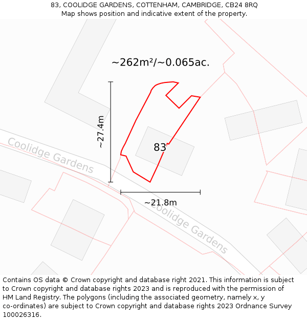 83, COOLIDGE GARDENS, COTTENHAM, CAMBRIDGE, CB24 8RQ: Plot and title map