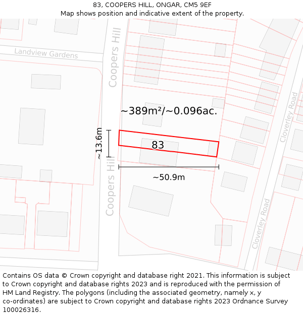 83, COOPERS HILL, ONGAR, CM5 9EF: Plot and title map
