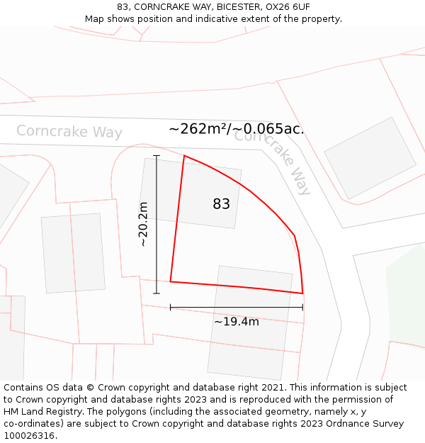 83, CORNCRAKE WAY, BICESTER, OX26 6UF: Plot and title map