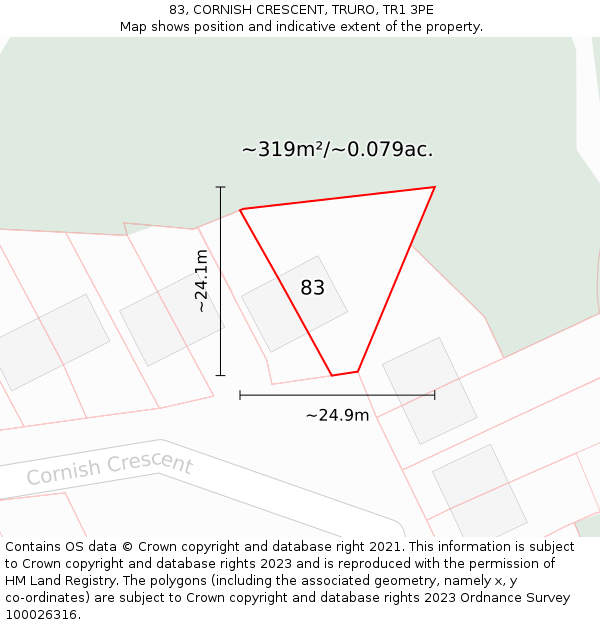 83, CORNISH CRESCENT, TRURO, TR1 3PE: Plot and title map