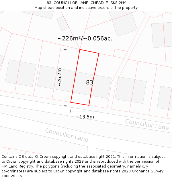 83, COUNCILLOR LANE, CHEADLE, SK8 2HY: Plot and title map