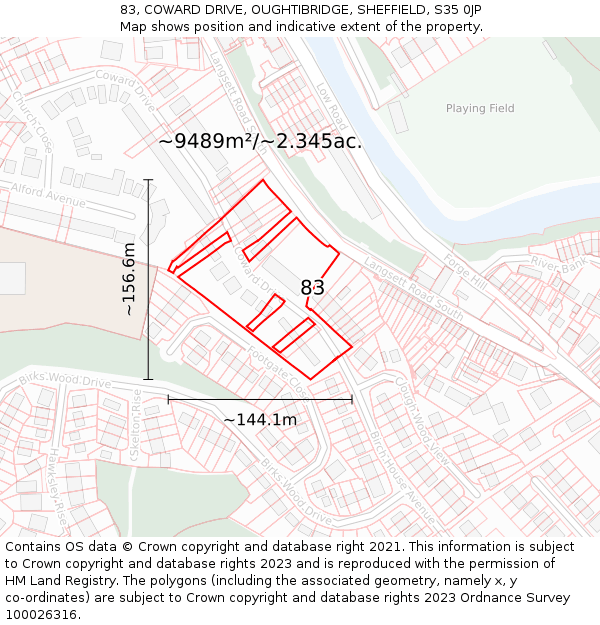 83, COWARD DRIVE, OUGHTIBRIDGE, SHEFFIELD, S35 0JP: Plot and title map
