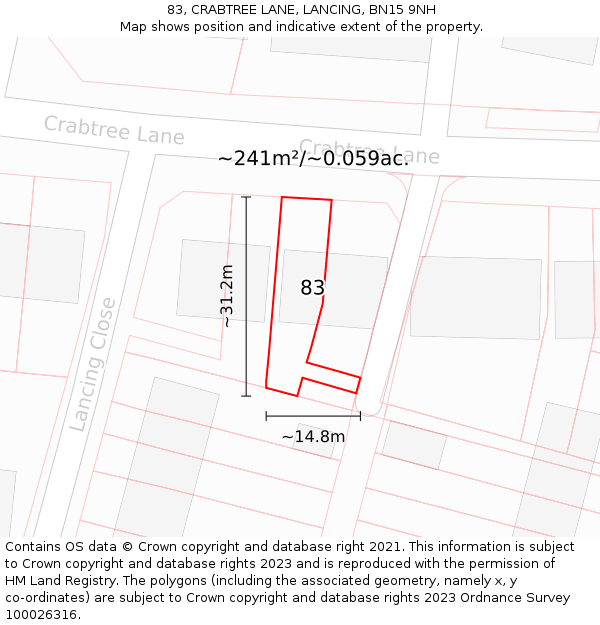 83, CRABTREE LANE, LANCING, BN15 9NH: Plot and title map