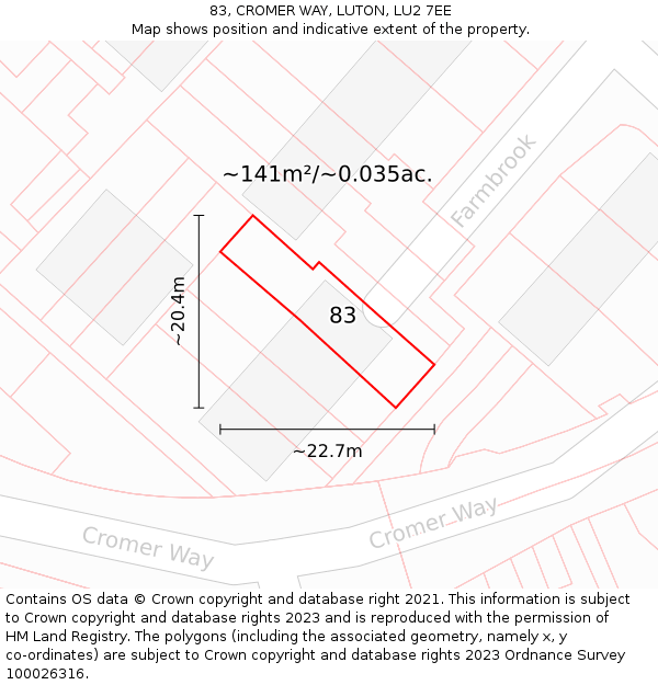 83, CROMER WAY, LUTON, LU2 7EE: Plot and title map