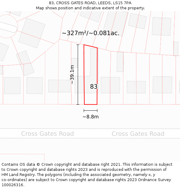 83, CROSS GATES ROAD, LEEDS, LS15 7PA: Plot and title map
