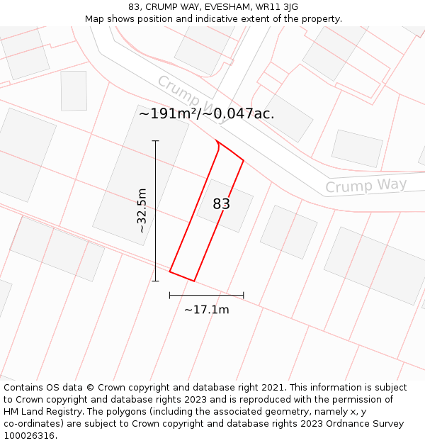 83, CRUMP WAY, EVESHAM, WR11 3JG: Plot and title map