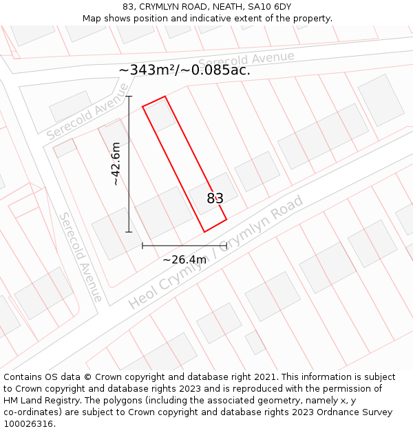 83, CRYMLYN ROAD, NEATH, SA10 6DY: Plot and title map