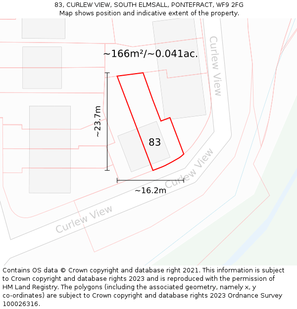 83, CURLEW VIEW, SOUTH ELMSALL, PONTEFRACT, WF9 2FG: Plot and title map