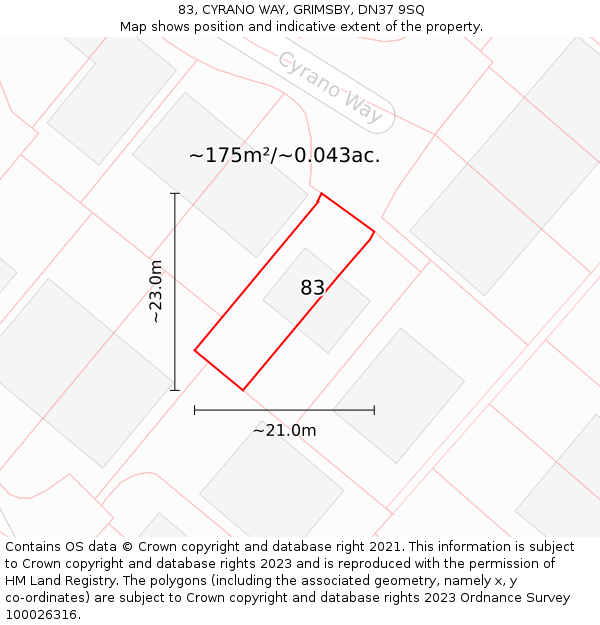 83, CYRANO WAY, GRIMSBY, DN37 9SQ: Plot and title map