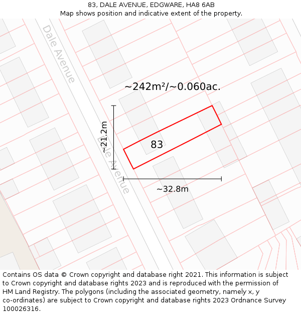 83, DALE AVENUE, EDGWARE, HA8 6AB: Plot and title map