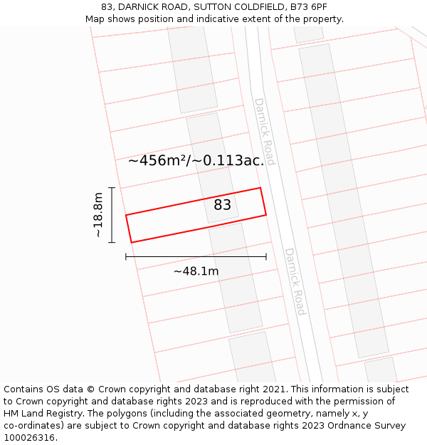 83, DARNICK ROAD, SUTTON COLDFIELD, B73 6PF: Plot and title map