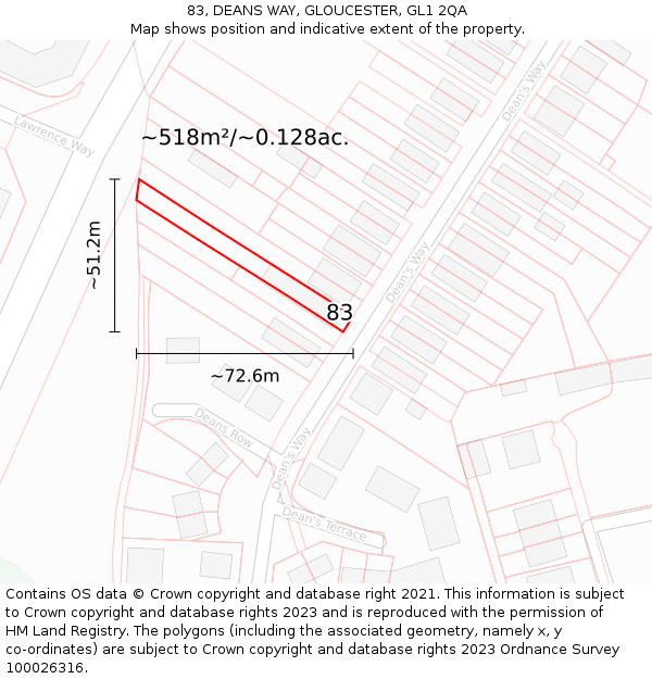 83, DEANS WAY, GLOUCESTER, GL1 2QA: Plot and title map