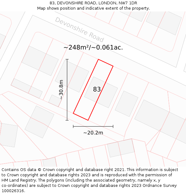83, DEVONSHIRE ROAD, LONDON, NW7 1DR: Plot and title map