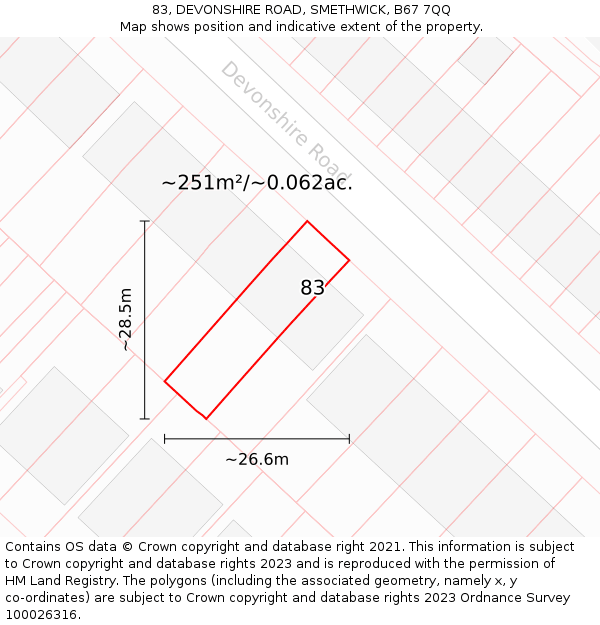 83, DEVONSHIRE ROAD, SMETHWICK, B67 7QQ: Plot and title map