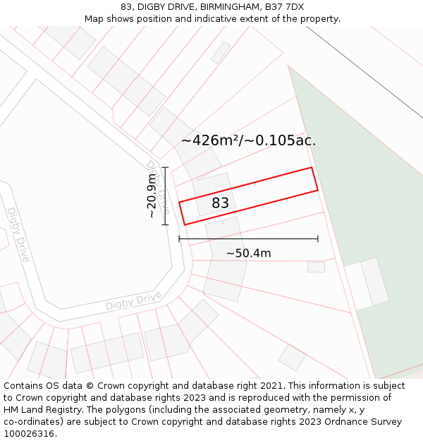 83, DIGBY DRIVE, BIRMINGHAM, B37 7DX: Plot and title map