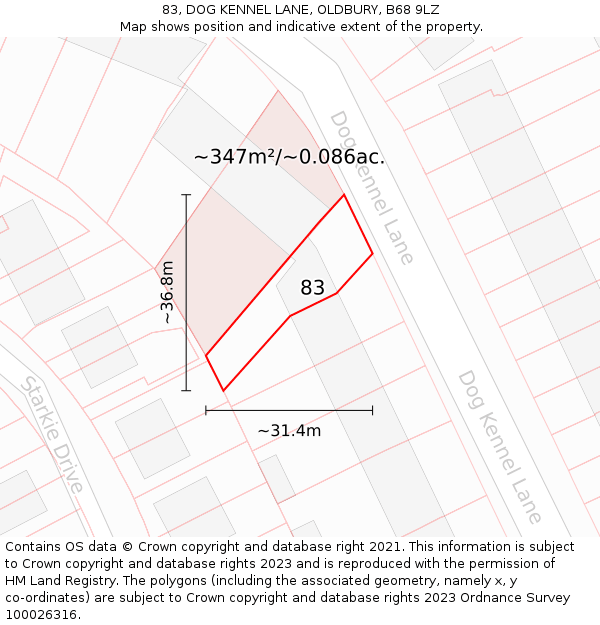 83, DOG KENNEL LANE, OLDBURY, B68 9LZ: Plot and title map