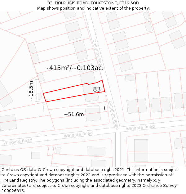 83, DOLPHINS ROAD, FOLKESTONE, CT19 5QD: Plot and title map