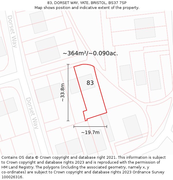 83, DORSET WAY, YATE, BRISTOL, BS37 7SP: Plot and title map