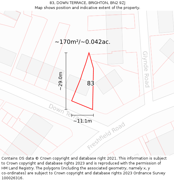 83, DOWN TERRACE, BRIGHTON, BN2 9ZJ: Plot and title map