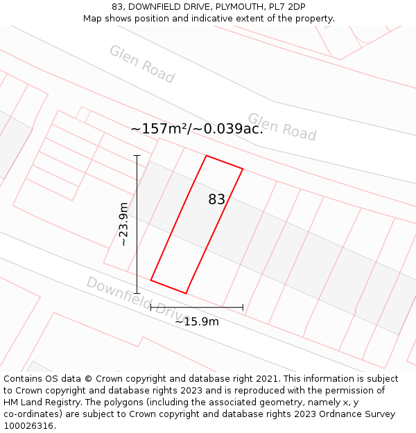 83, DOWNFIELD DRIVE, PLYMOUTH, PL7 2DP: Plot and title map