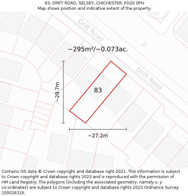 83, DRIFT ROAD, SELSEY, CHICHESTER, PO20 0PN: Plot and title map