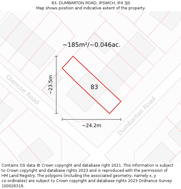83, DUMBARTON ROAD, IPSWICH, IP4 3JS: Plot and title map