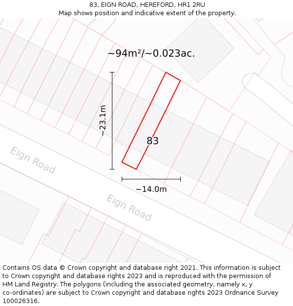 83, EIGN ROAD, HEREFORD, HR1 2RU: Plot and title map