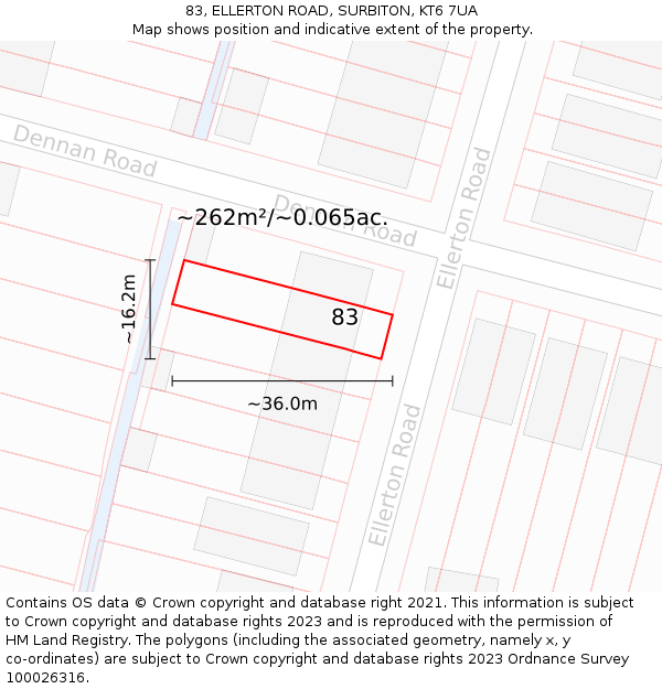 83, ELLERTON ROAD, SURBITON, KT6 7UA: Plot and title map