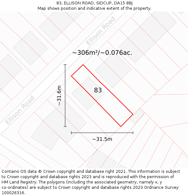 83, ELLISON ROAD, SIDCUP, DA15 8BJ: Plot and title map