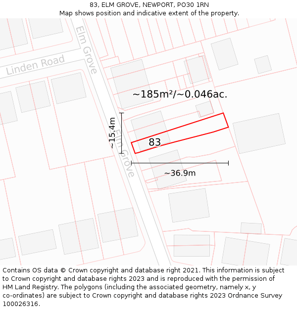 83, ELM GROVE, NEWPORT, PO30 1RN: Plot and title map