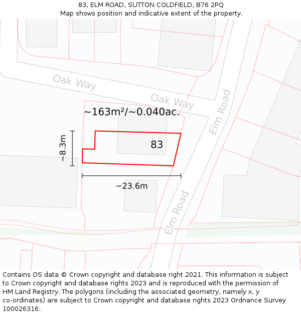 83, ELM ROAD, SUTTON COLDFIELD, B76 2PQ: Plot and title map