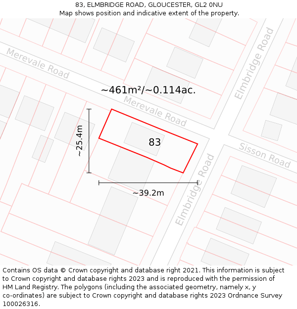 83, ELMBRIDGE ROAD, GLOUCESTER, GL2 0NU: Plot and title map