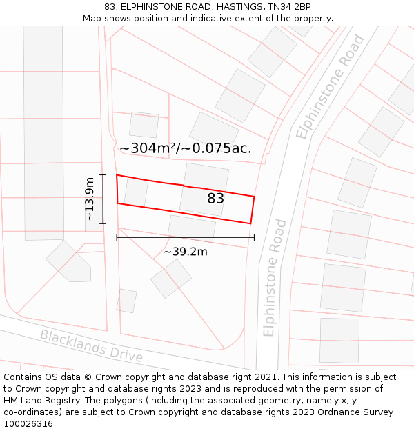 83, ELPHINSTONE ROAD, HASTINGS, TN34 2BP: Plot and title map
