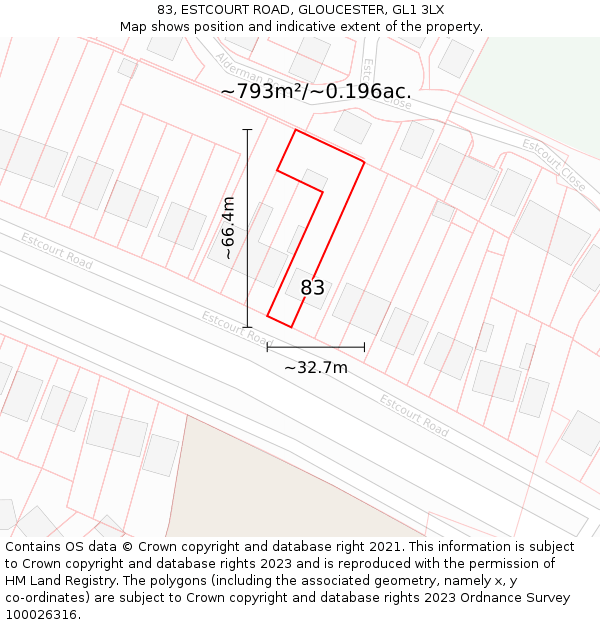 83, ESTCOURT ROAD, GLOUCESTER, GL1 3LX: Plot and title map