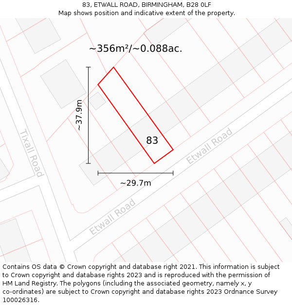 83, ETWALL ROAD, BIRMINGHAM, B28 0LF: Plot and title map