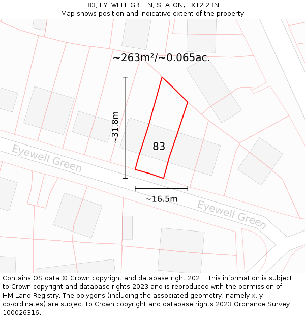 83, EYEWELL GREEN, SEATON, EX12 2BN: Plot and title map