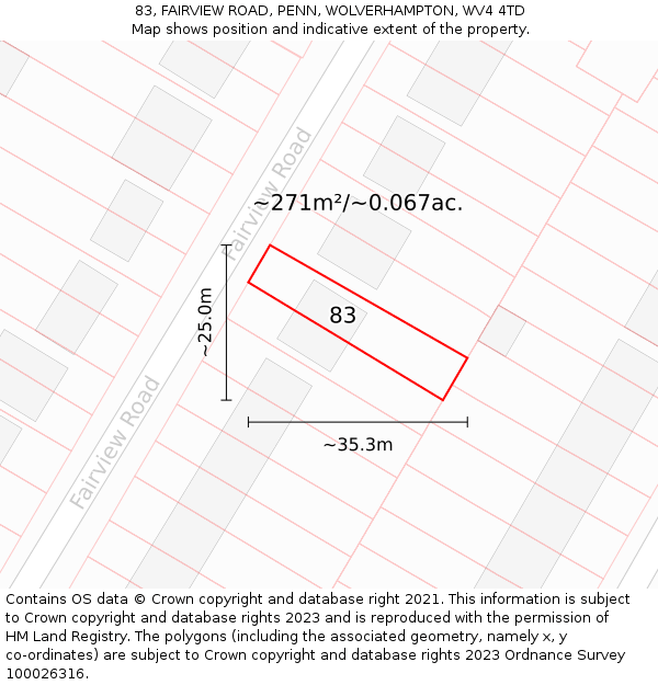 83, FAIRVIEW ROAD, PENN, WOLVERHAMPTON, WV4 4TD: Plot and title map